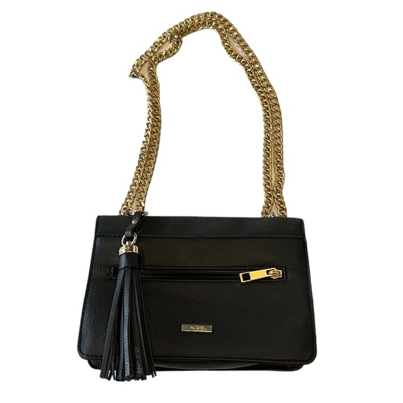 ALDO Black Gold Chain Flap Shoulder Bag Crossbody - Picture 6 of 16